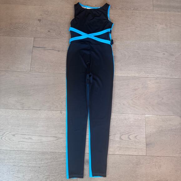 Weissman Elite Dance Turquoise and Black Sleeveless Catsuit size large - Picture 9 of 12